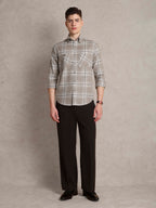The Karikala: Slim Fit Checkered Taupe Poplin Shirt