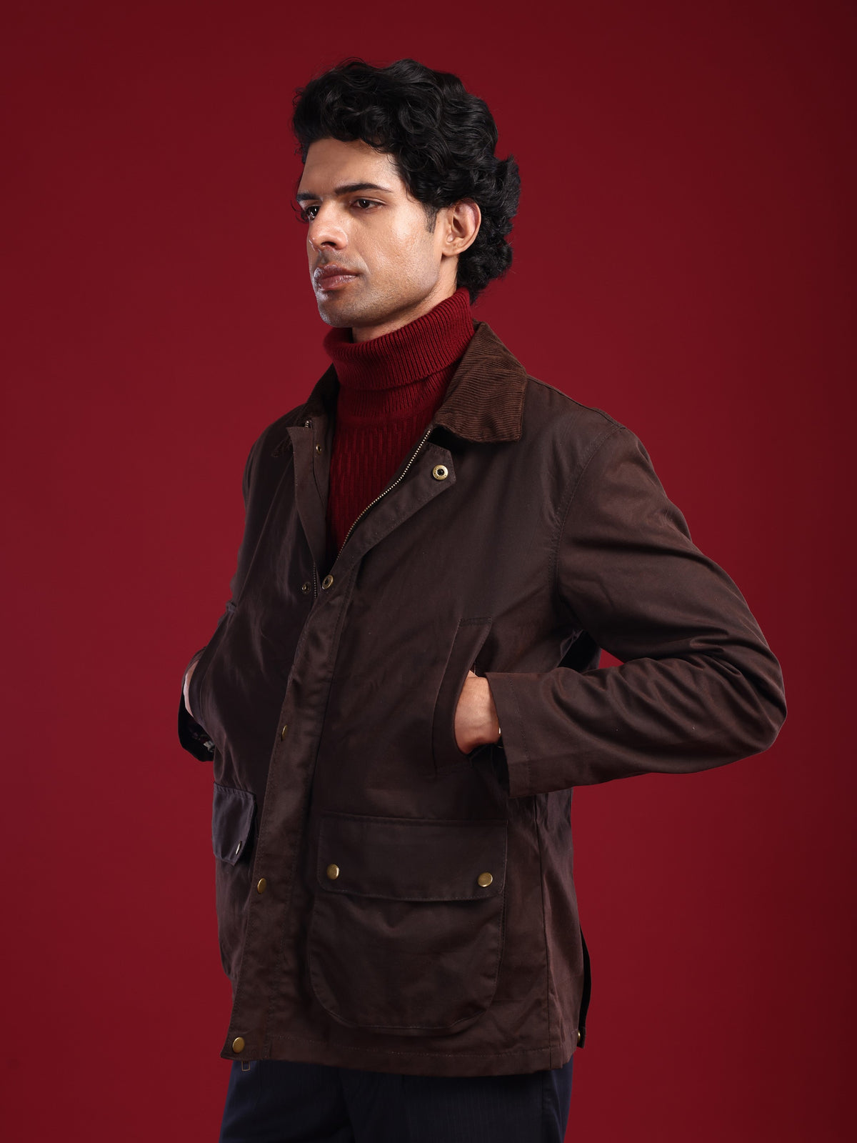 The Gorkha Jacket- Men's Brown Waxed Jacket with Courduroy Collar