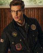 The Gorkha Jacket- Men's Black Patched Waxed Jacket with Courduroy Collar