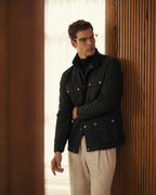 The Gorkha Jacket- Men's Black Waxed Jacket with Courduroy Collar