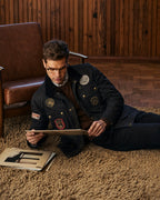 The Gorkha Jacket- Men's Black Patched Waxed Jacket with Courduroy Collar