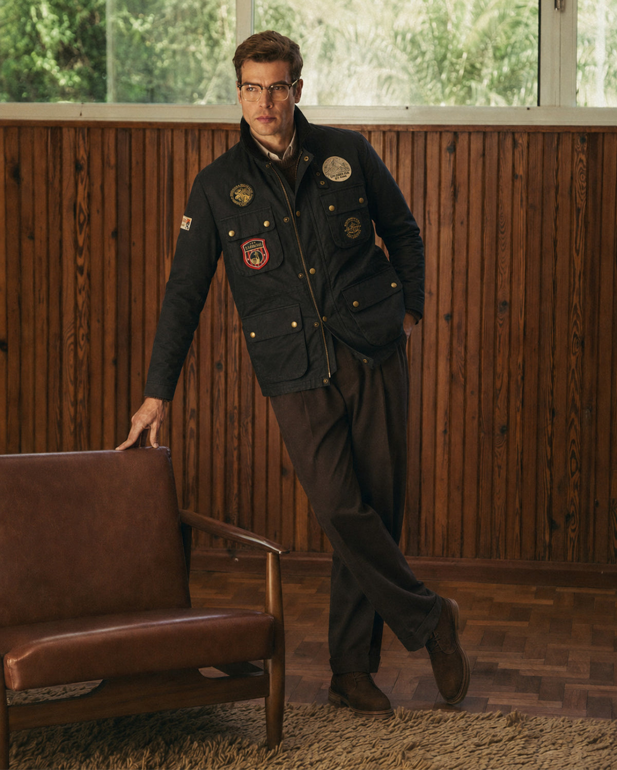 The Gorkha Jacket- Men's Black Patched Waxed Jacket with Courduroy Collar