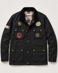 The Gorkha Jacket- Men's Black Patched Waxed Jacket with Courduroy Collar