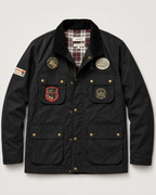 The Gorkha Jacket- Men's Black Patched Waxed Jacket with Courduroy Collar
