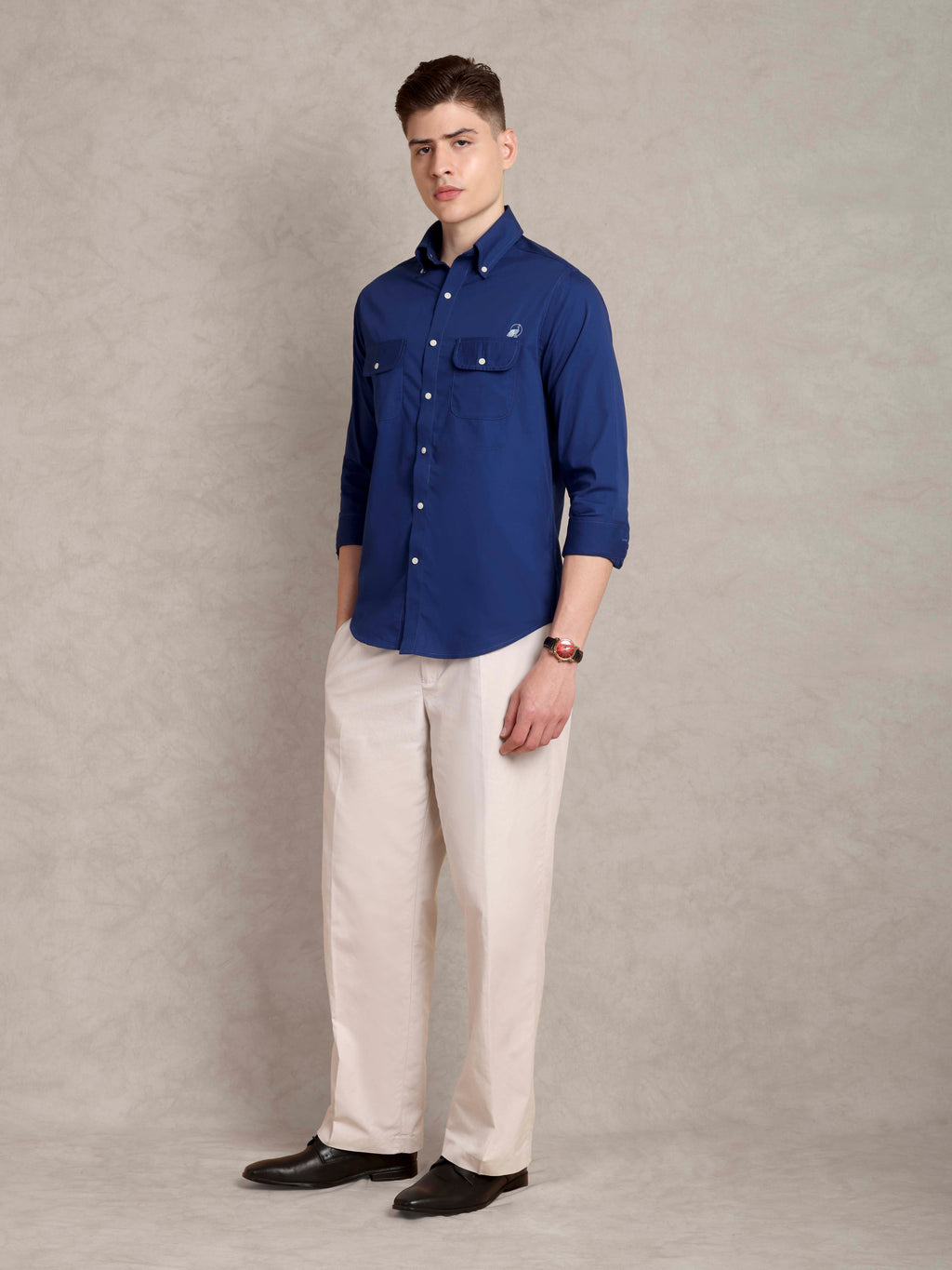 The Karikala: Slim Fit Solid Poplin Royal Blue Shirt