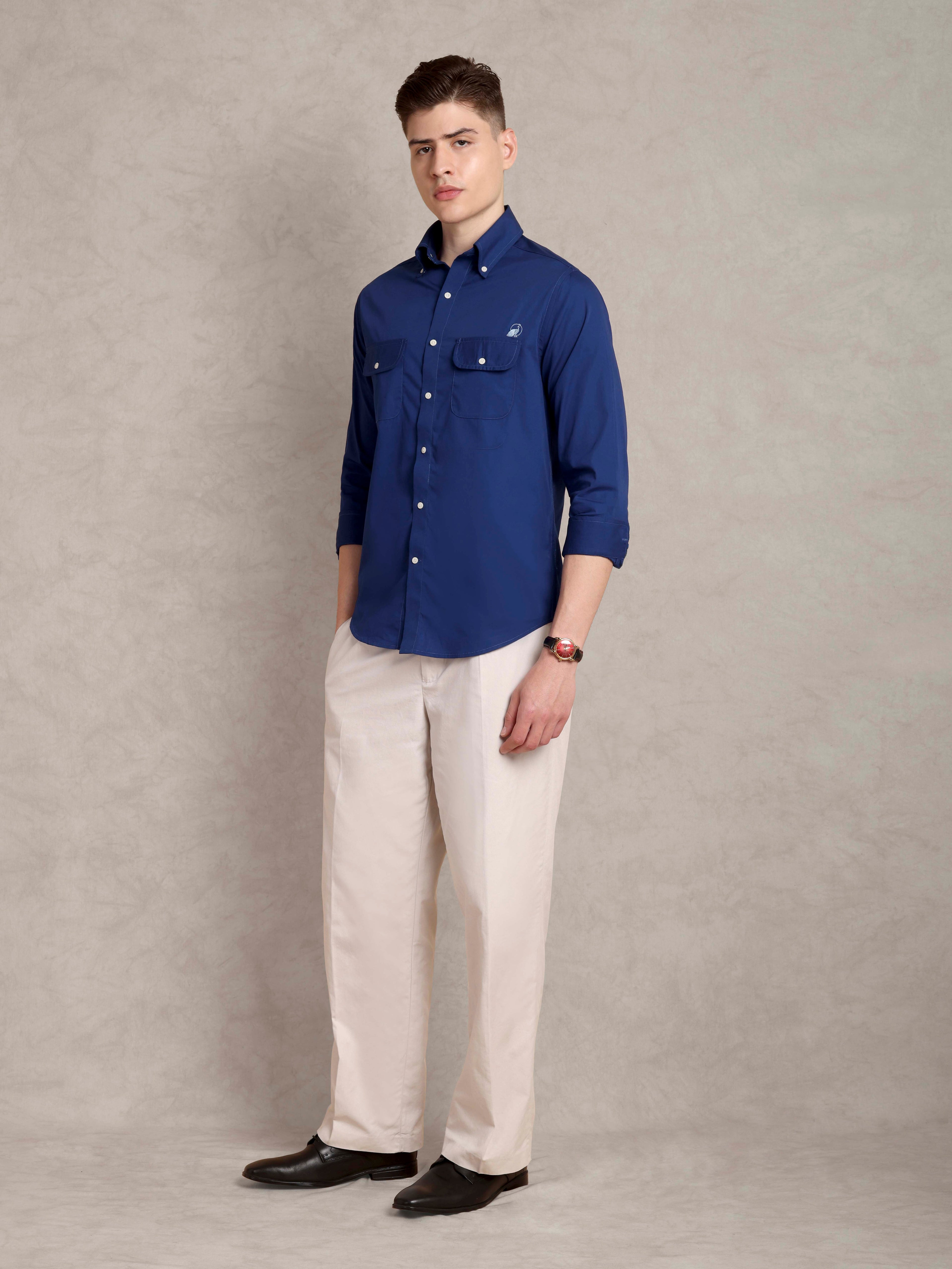 The Karikala: Slim Fit Solid Poplin Royal Blue Shirt