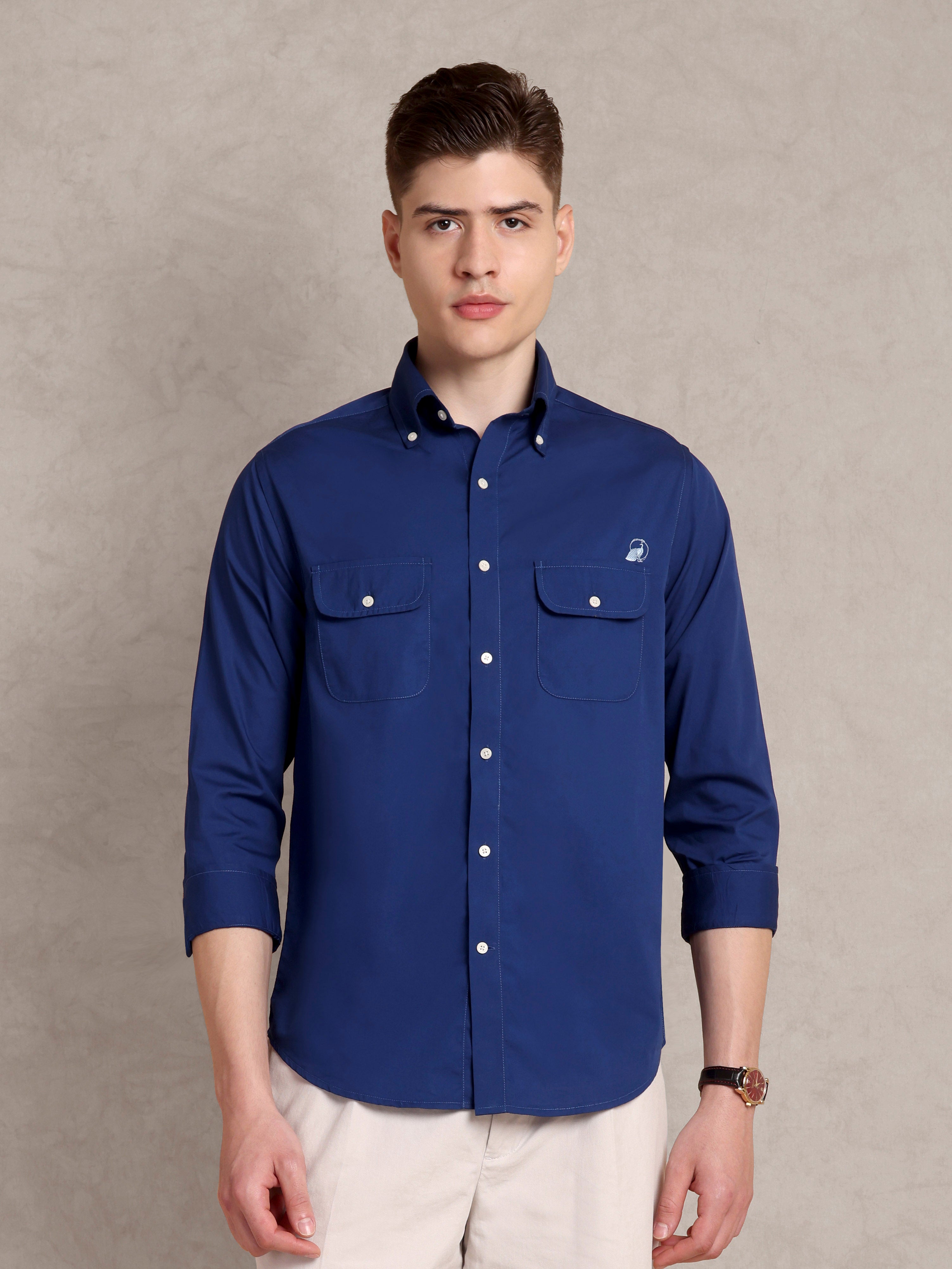 The Karikala: Slim Fit Solid Poplin Royal Blue Shirt