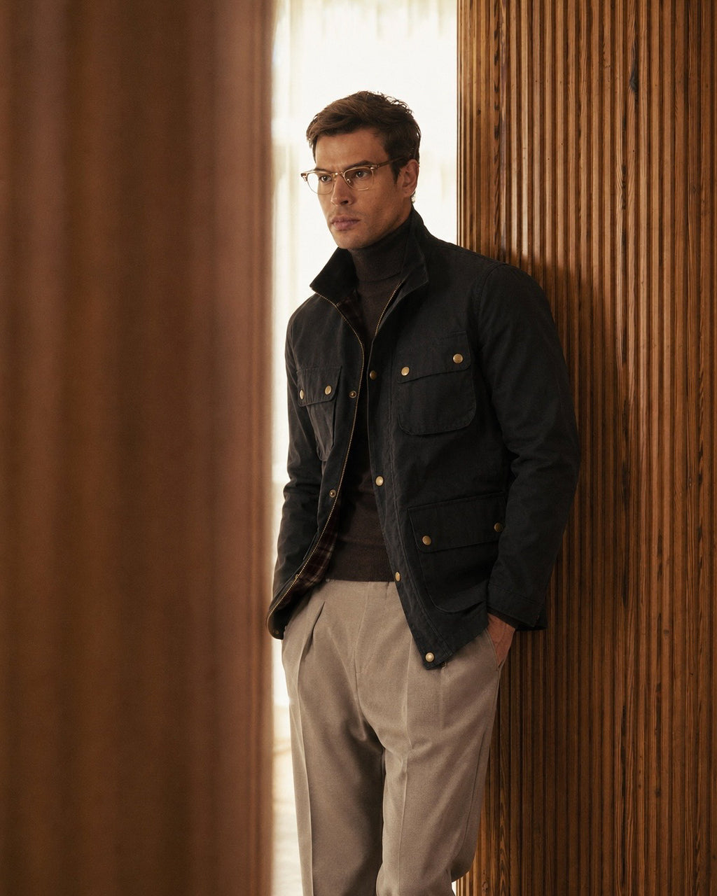 The Gorkha Jacket- Men's Black Waxed Jacket with Courduroy Collar