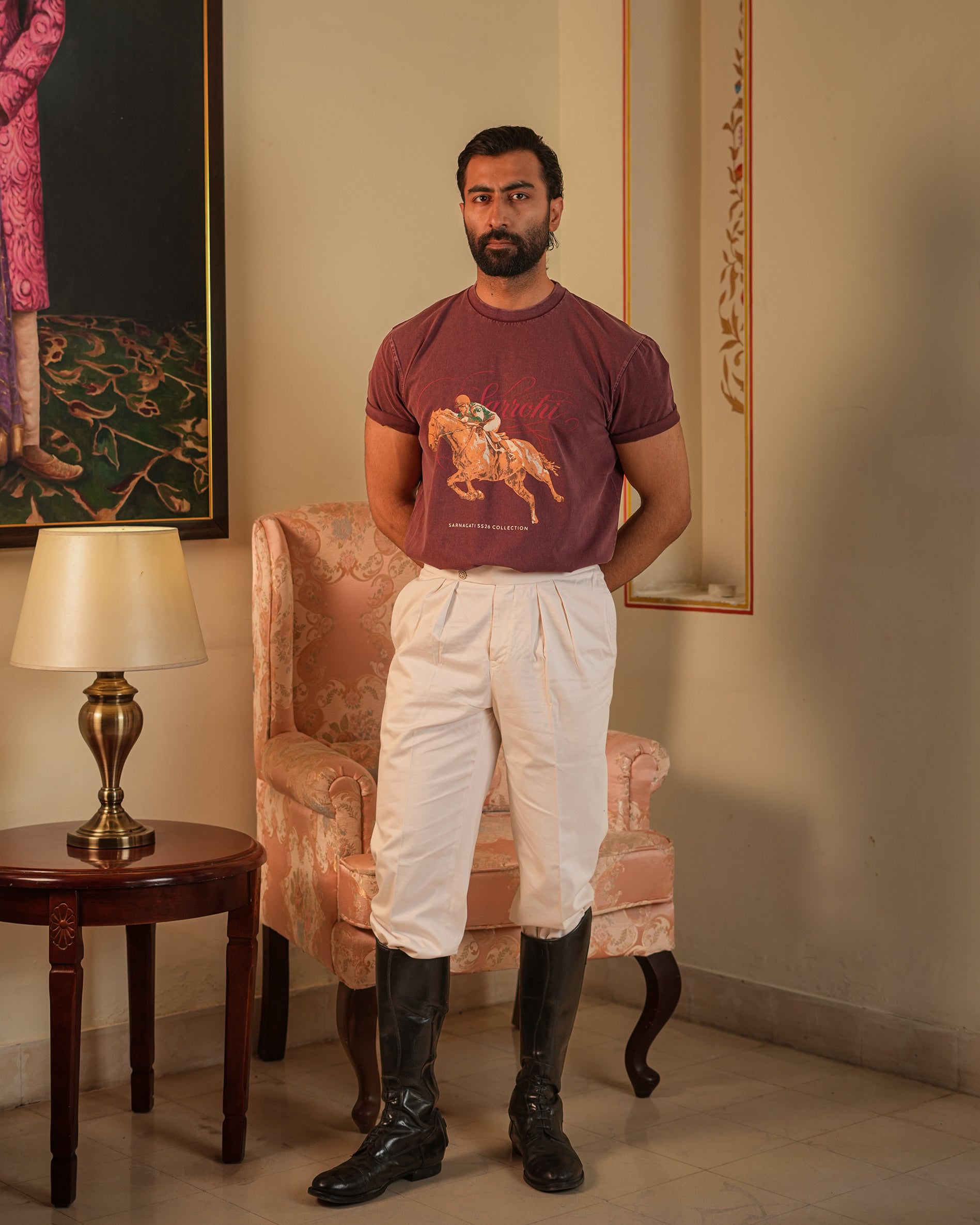 The Marwar Maroon washed Crew Neck Tee