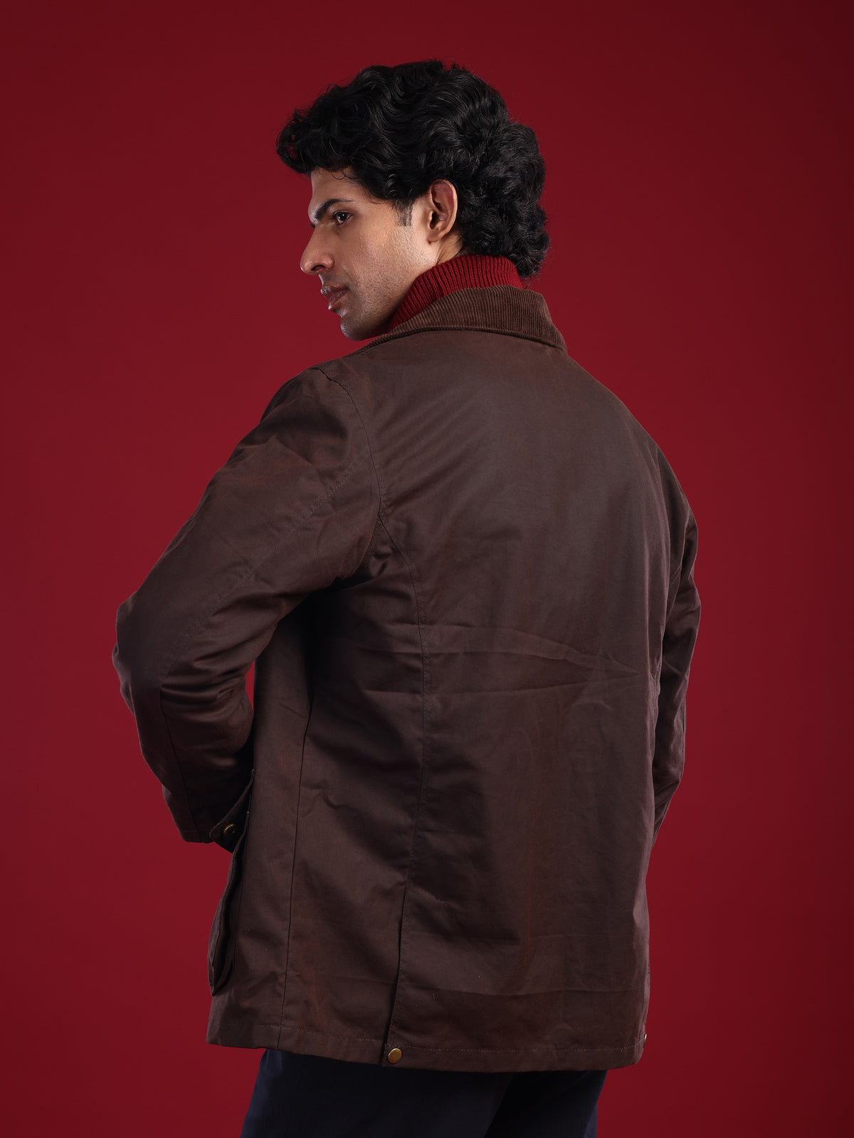 The Gorkha Jacket- Men's Brown Waxed Jacket with Courduroy Collar