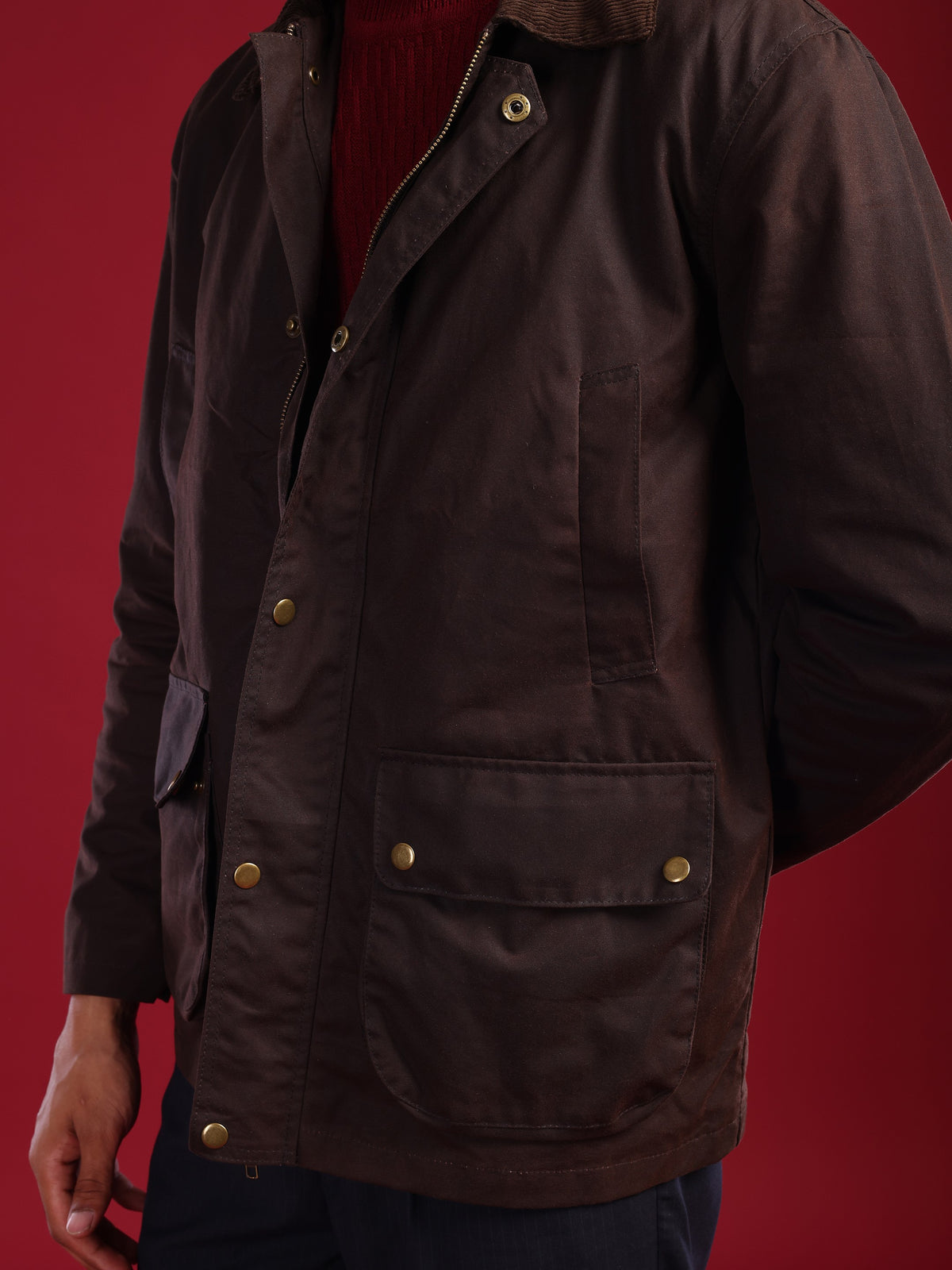 The Gorkha Jacket- Men's Brown Waxed Jacket with Courduroy Collar