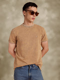 Faded Beige Regular Fit Cotton Tshirt With Embroidery Beige