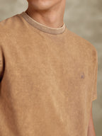 Faded Beige Regular Fit Cotton Tshirt With Embroidery Beige