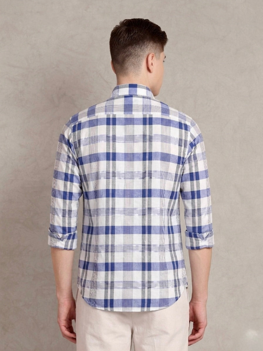 The Rawal: Slim Fit Checkered Blue Oxford Shirt