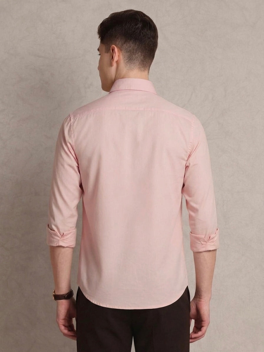 The Rawal: Slim Fit Solid Pink Oxford Shirt