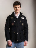 The Gorkha Jacket- Men's Black Patched Waxed Jacket with Courduroy Collar