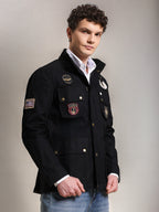 The Gorkha Jacket- Men's Black Patched Waxed Jacket with Courduroy Collar