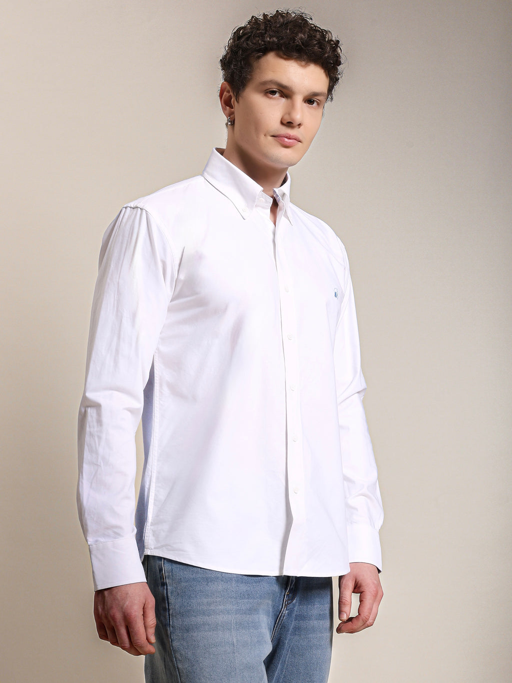 The Rawal: Slim Fit White Casual Oxford Shirt