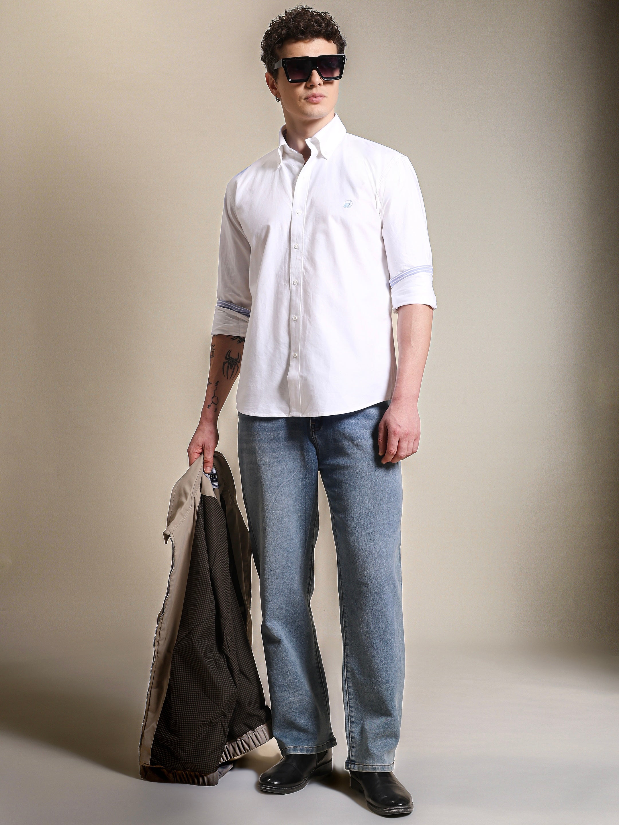 The Rawal: Slim Fit White Casual Oxford Shirt