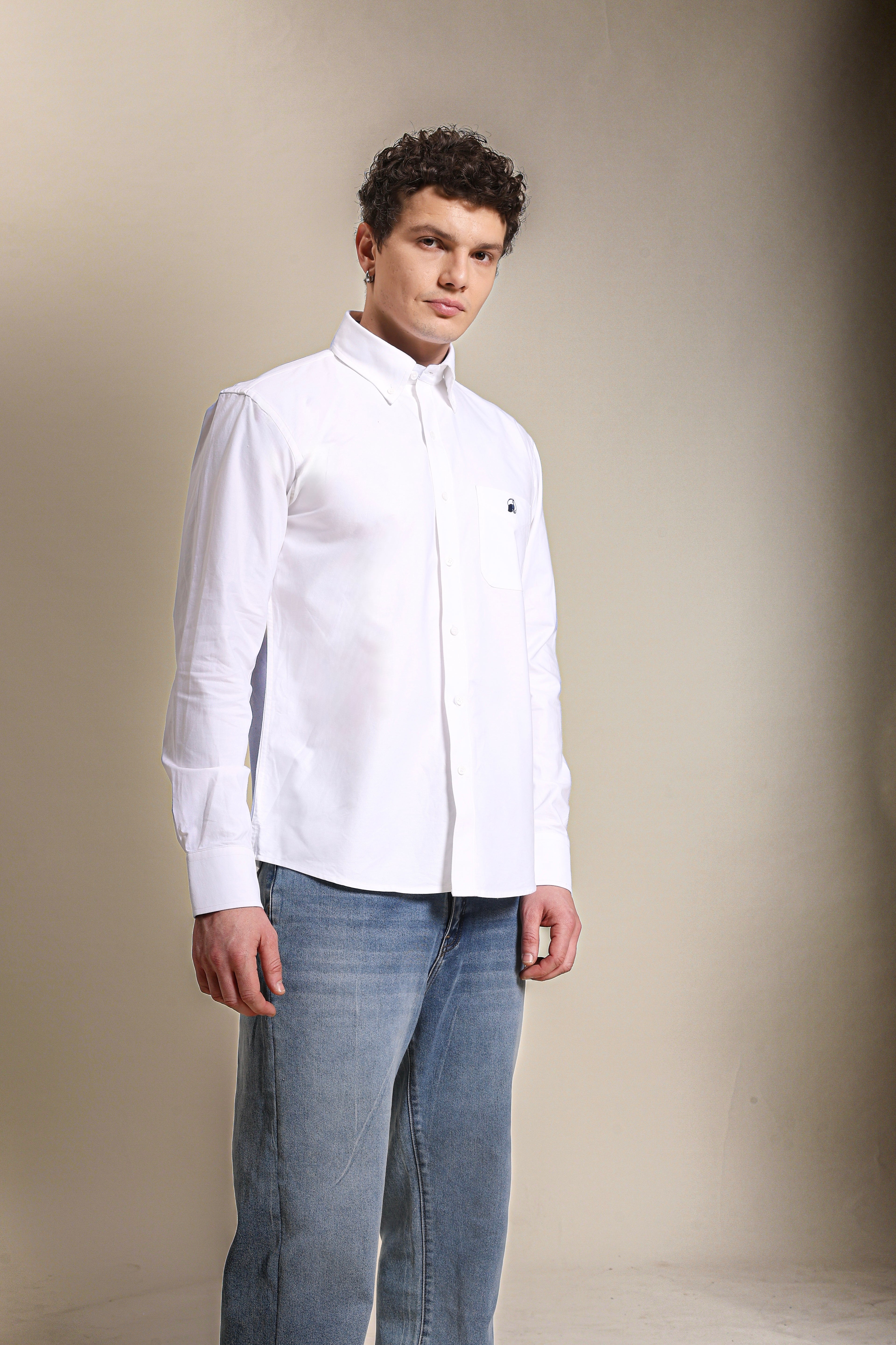 The Udai: Slim Fit White Semi Casual Oxford Shirt