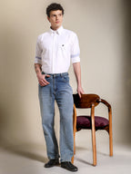 The Udai: Slim Fit White Semi Casual Oxford Shirt