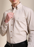 The Udai: Slim Fit Beige Gingham Office Shirt