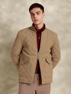 Tagore Jacket- Men's Beige Slim fit Quilted Jacket with Suede Collar