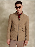 Tagore Jacket- Men's Beige Slim fit Quilted Jacket with Suede Collar