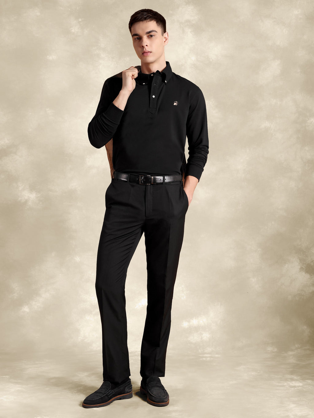 Full Sleeve Black Polo with Embroidery
