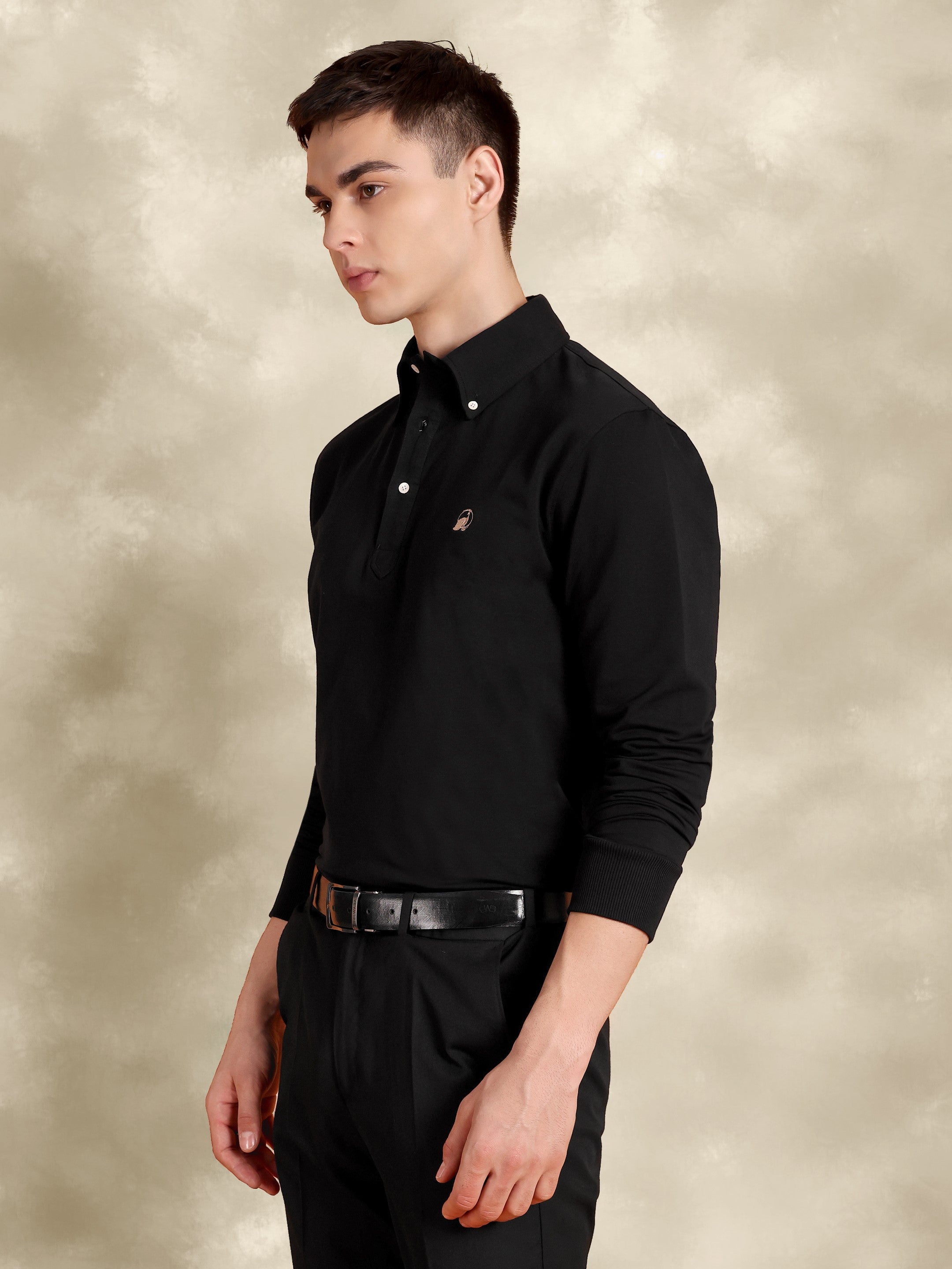 Full Sleeve Black Polo with Embroidery