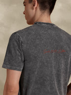 Faded Black Regular Fit Cotton Tshirt With Embroidery