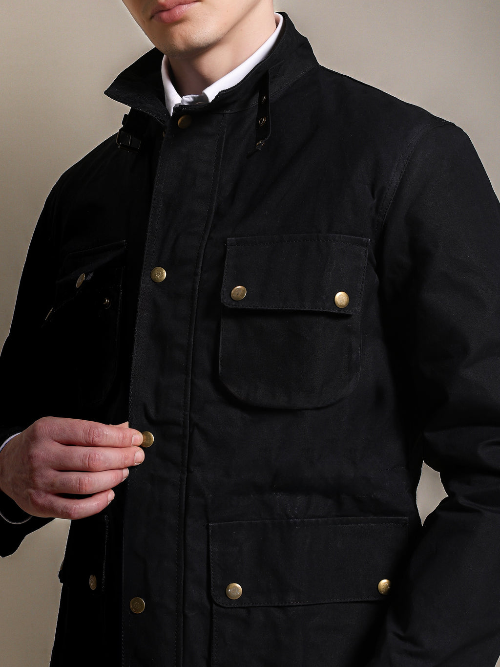 The Gorkha Jacket- Men's Black Waxed Jacket with Courduroy Collar