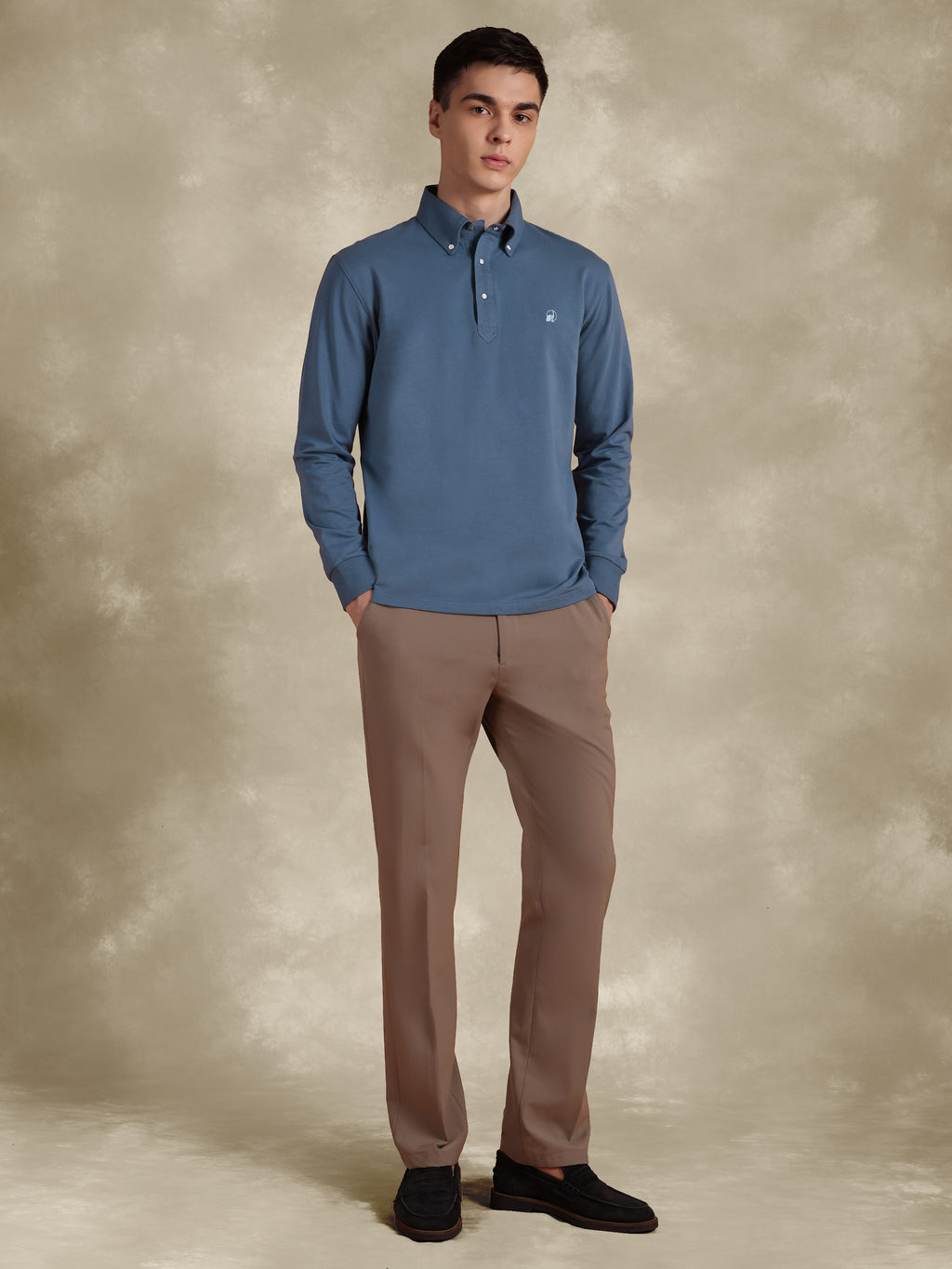 Full Sleeve Blue Polo with Embroidery