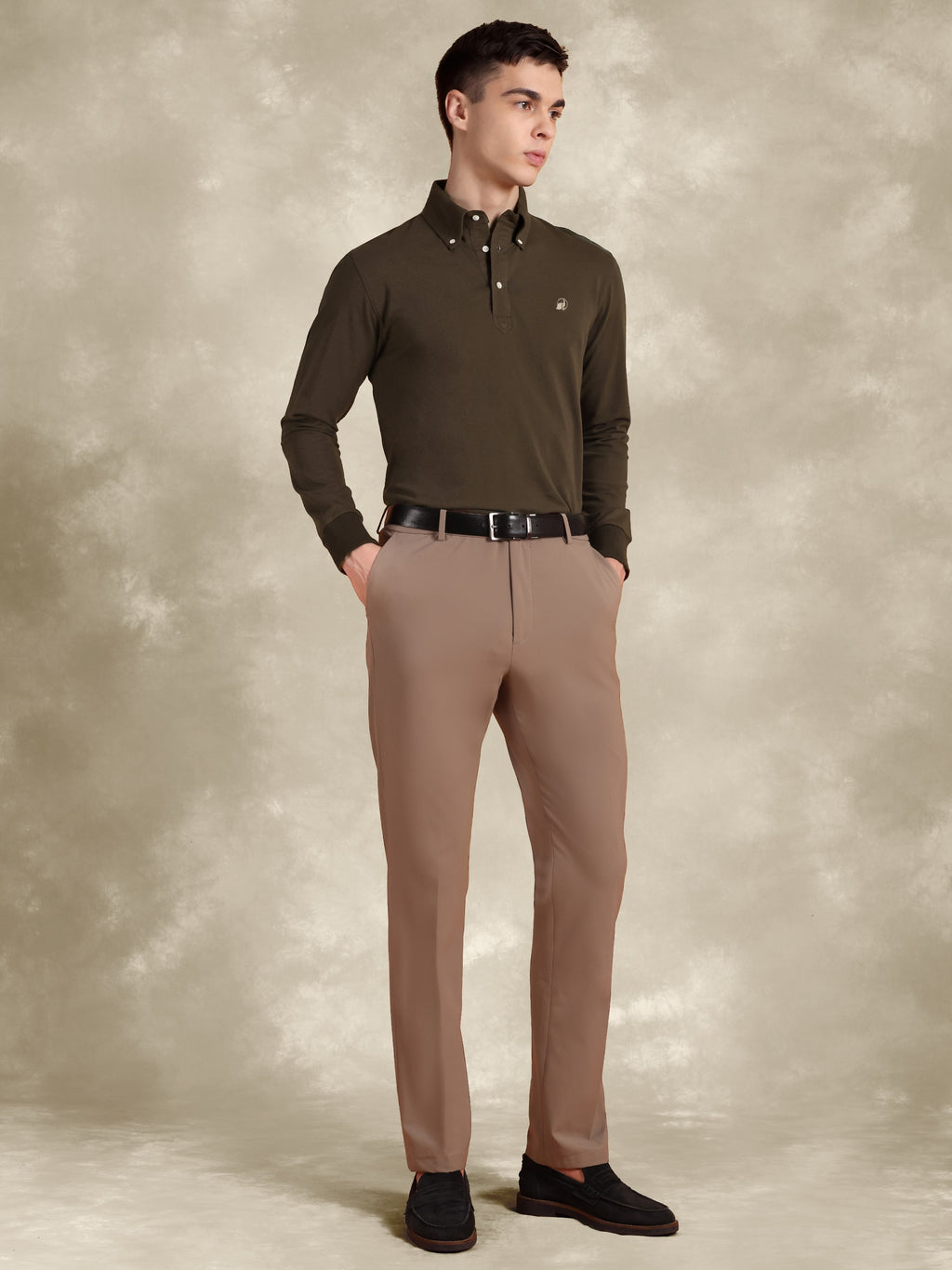 Full Sleeve Brown Polo with Embroidery