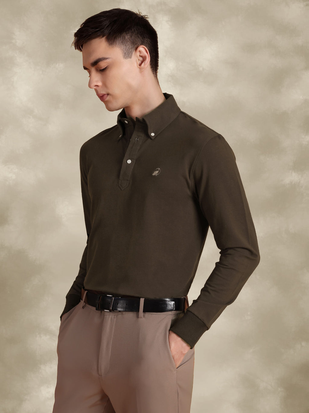 Full Sleeve Brown Polo with Embroidery