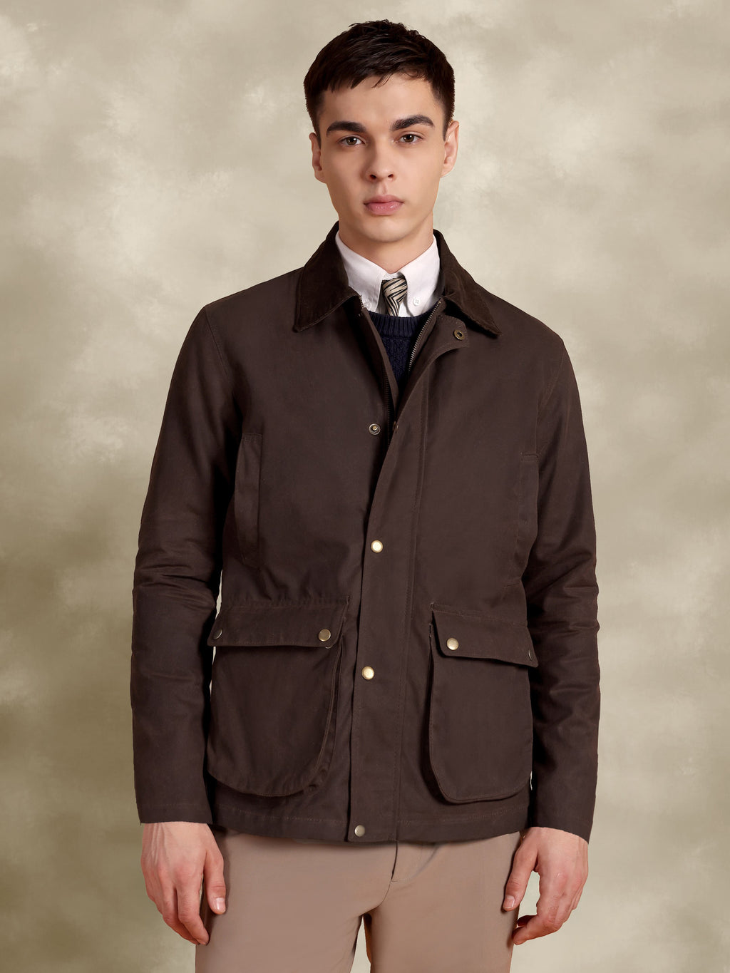 The Gorkha Jacket- Men's Brown Waxed Jacket with Courduroy Collar