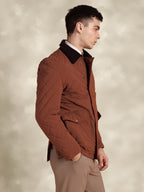 Tagore Jacket- Men's Safari Rust Slim Fit Quilted Jacket with Courduroy Collar