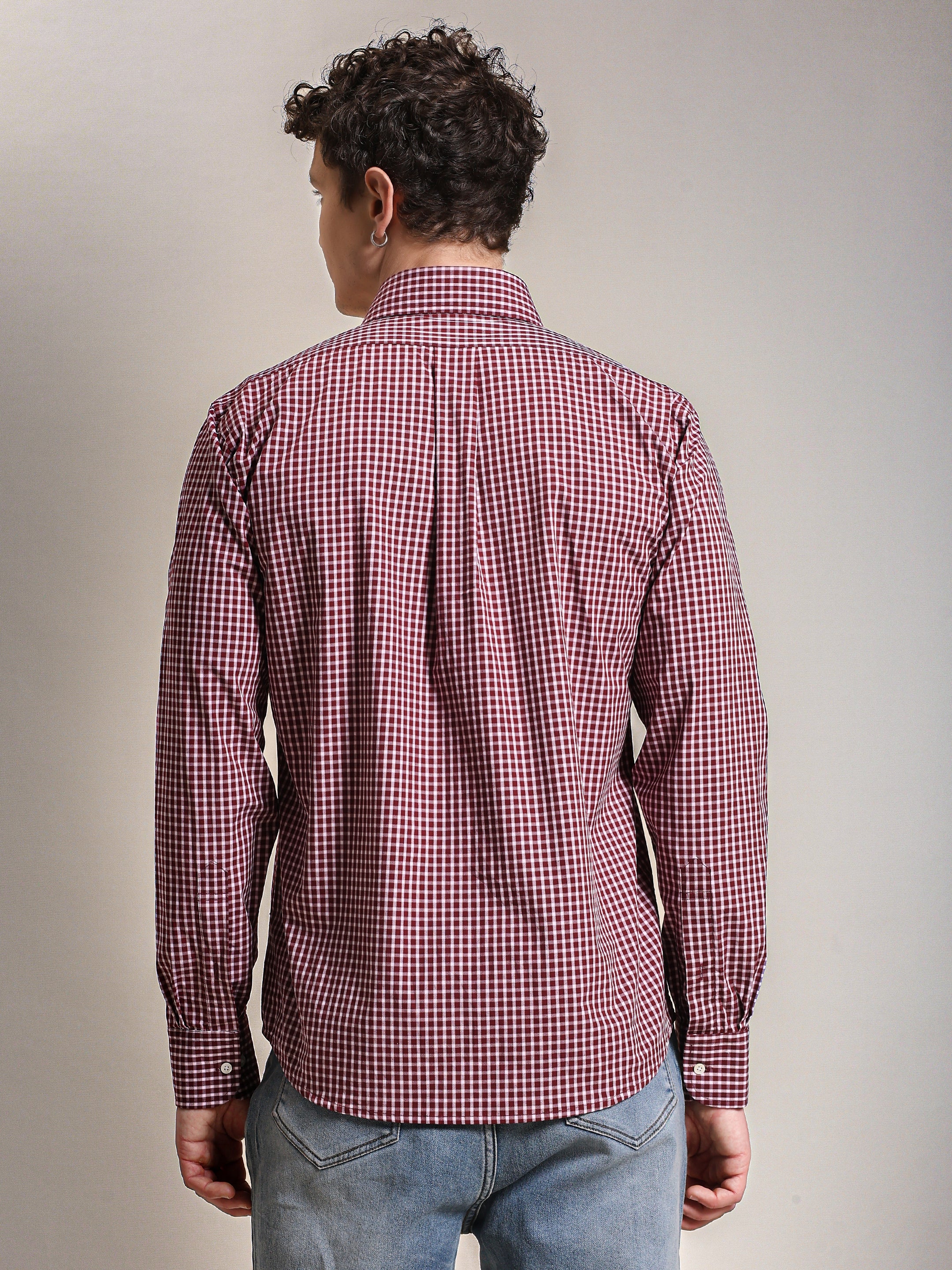 The Rawal: Slim Fit Non-Iron Maroon Gingham Shirt