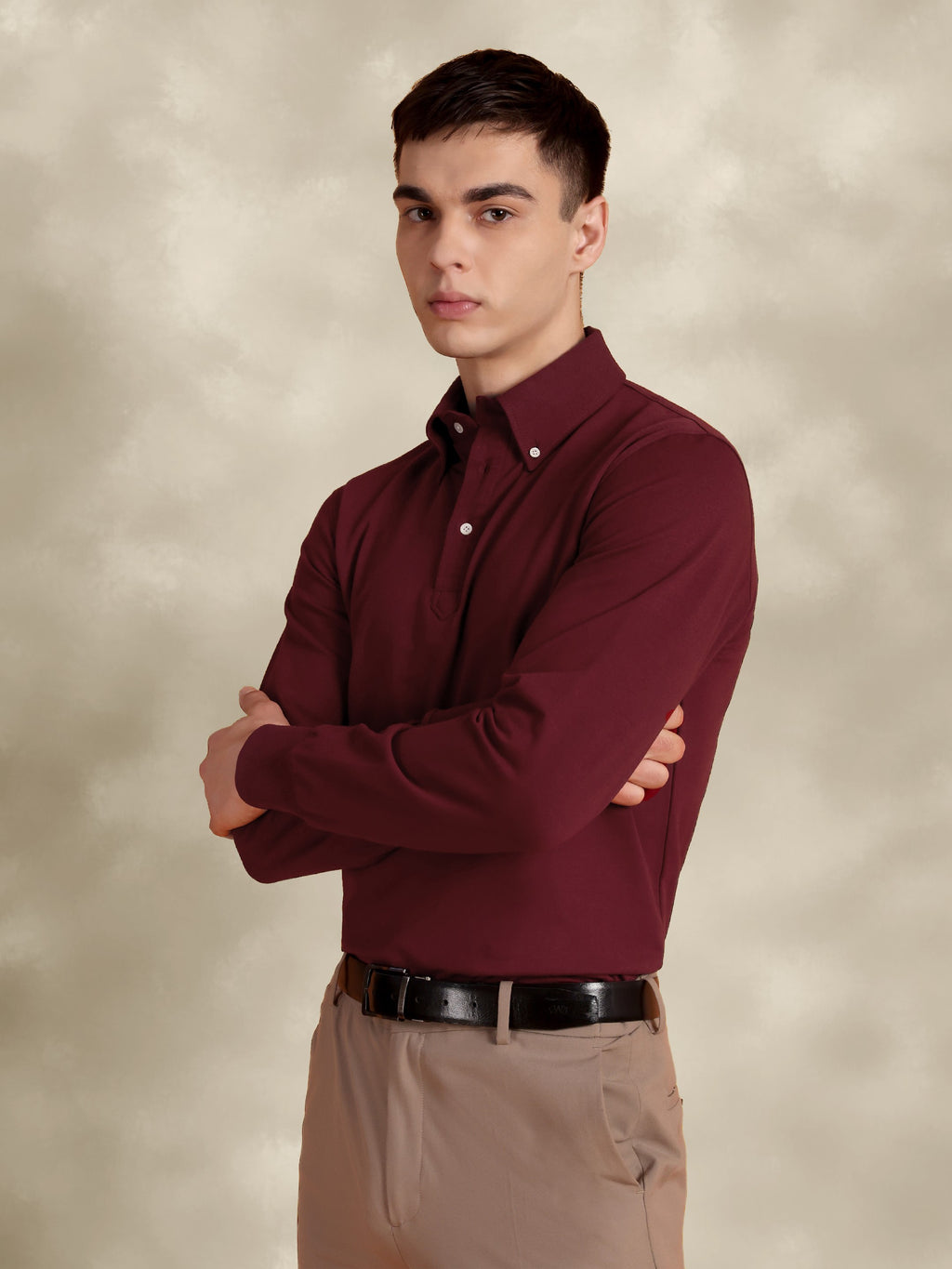 Full Sleeve Maroon Polo with Embroidery