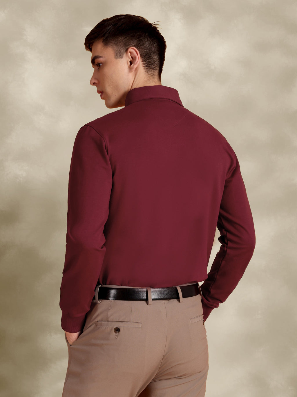 Full Sleeve Maroon Polo with Embroidery