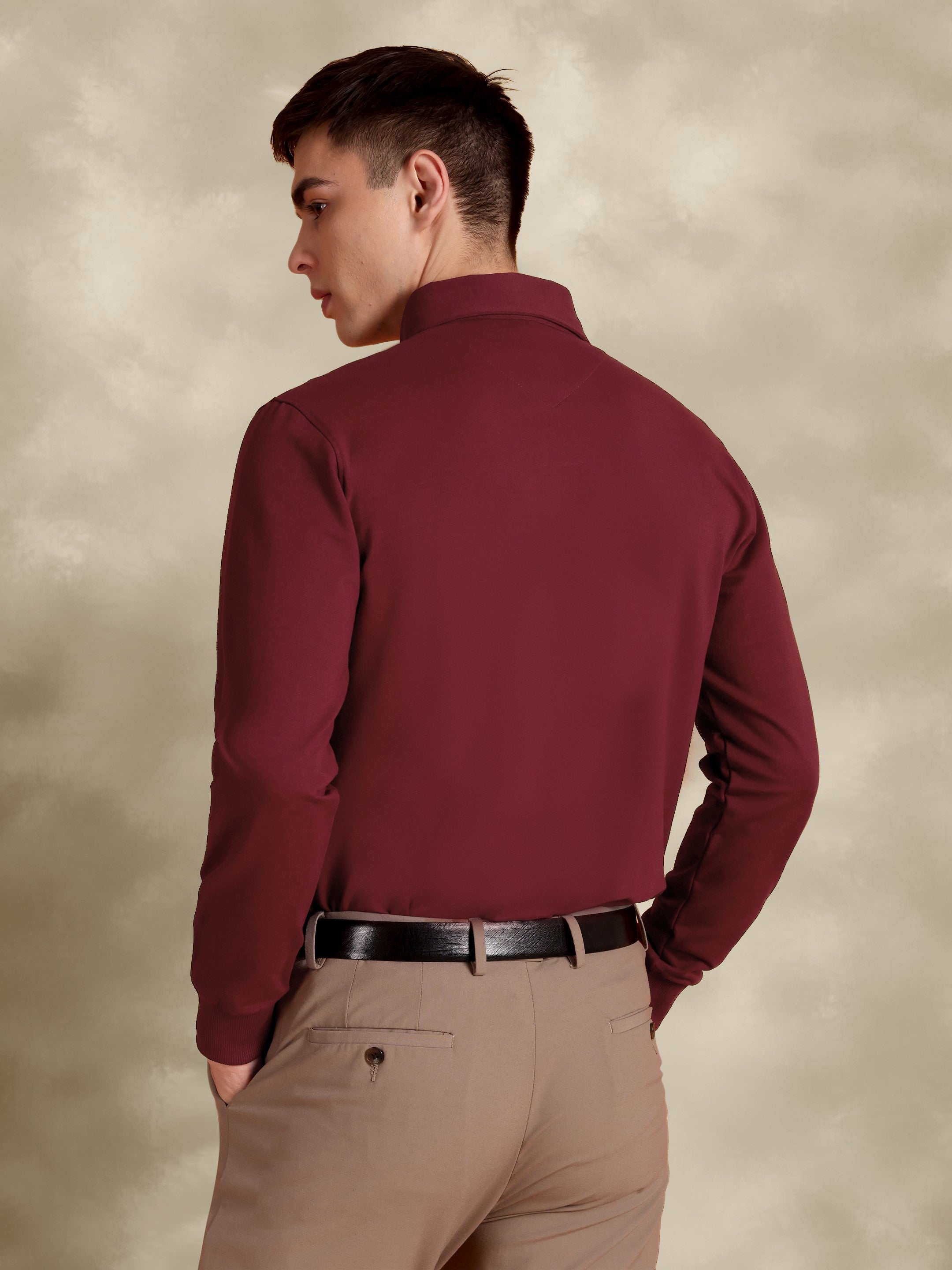 Full Sleeve Maroon Polo with Embroidery