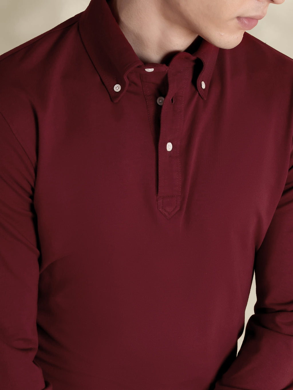 Full Sleeve Maroon Polo with Embroidery