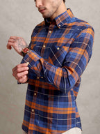The Karikala: Slim Fit Checkered Orange Poplin Shirt