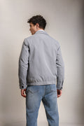 Men's Embroidered Silver Cotton Twill Jacket with Spread Collar