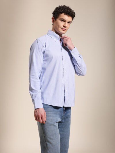 Regular Fitted Blue Check Shirt With Embroidery