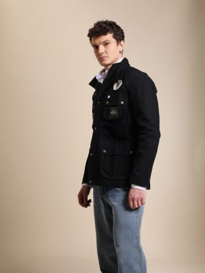 Gorkha Waxed Jacket Black #2 With Corduroy Collars
