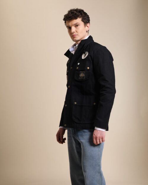 Gorkha Waxed Jacket Black #2 With Corduroy Collars