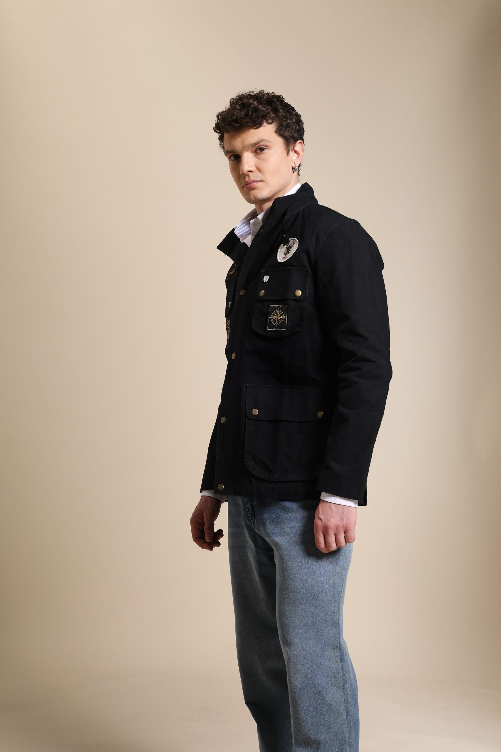 Gorkha Waxed Jacket Black #2 With Corduroy Collars