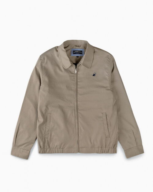 Cotton Twill Spread Collar Biege Jacket With Embroidery