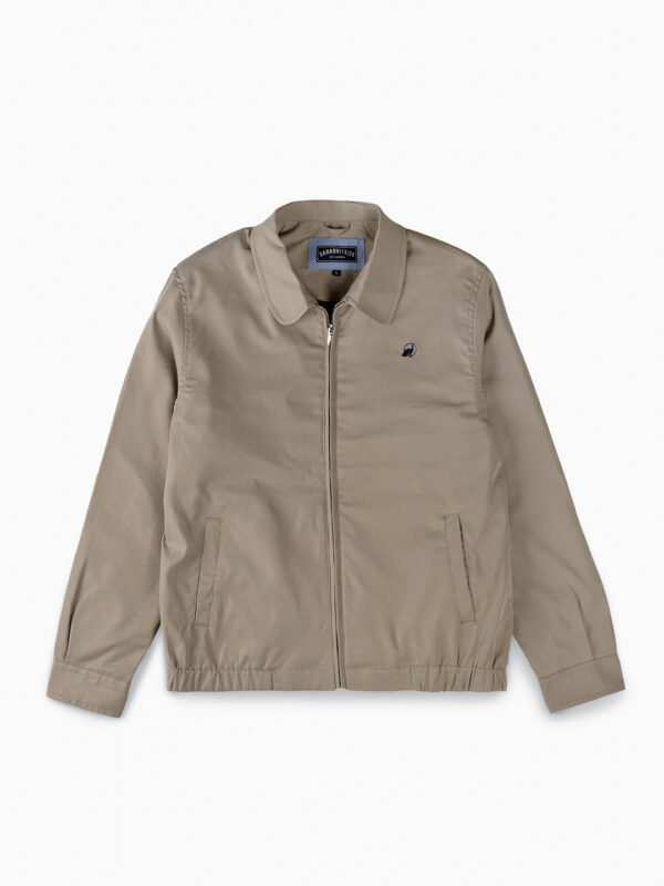 Cotton Twill Spread Collar Biege Jacket With Embroidery